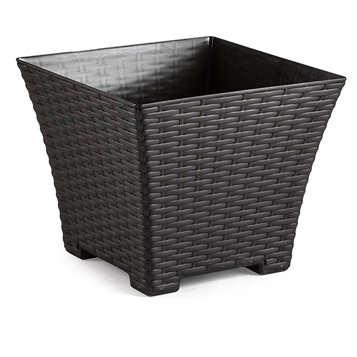Tradineur - Maceta Rattan Cuadrada de Plástico - Fabricado en España - Ideal para Plantas, hogar, jardín y terrazas - 25 cm - Color Wengué