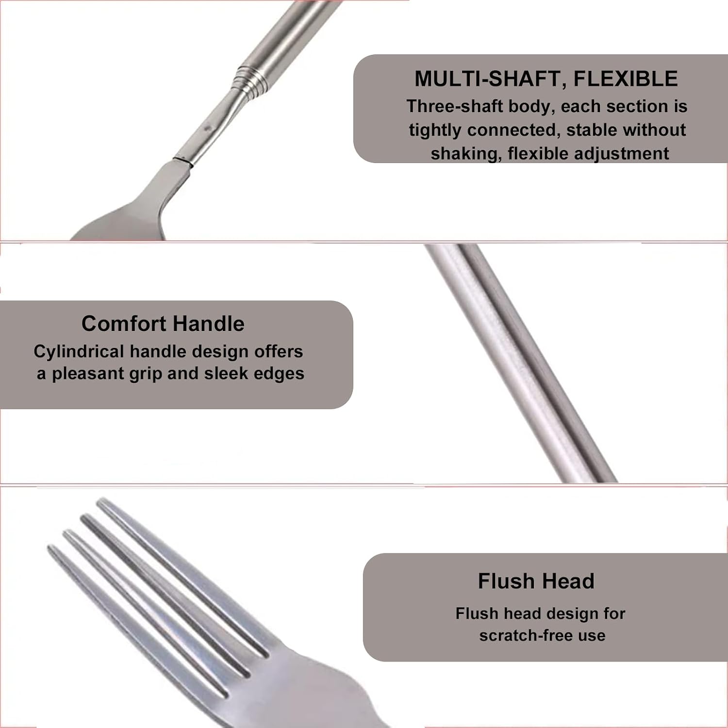 1 Pcs Extendable Fork,Extendable 8.7" to 25.4" Extended Fork,Long Fork for BBQ Cake Dessert Fruit and Durable Stainless Steel Metal Fork Creative Idea Tableware - Silver