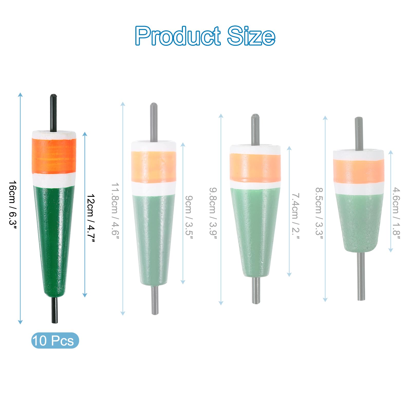 PATIKIL Popping Cork Floats 6.3 Inch / 16cm, 10 Pack EVA Fishing Trout Float Bobber for Catfish Trout Bass, Orange Green - Image 2