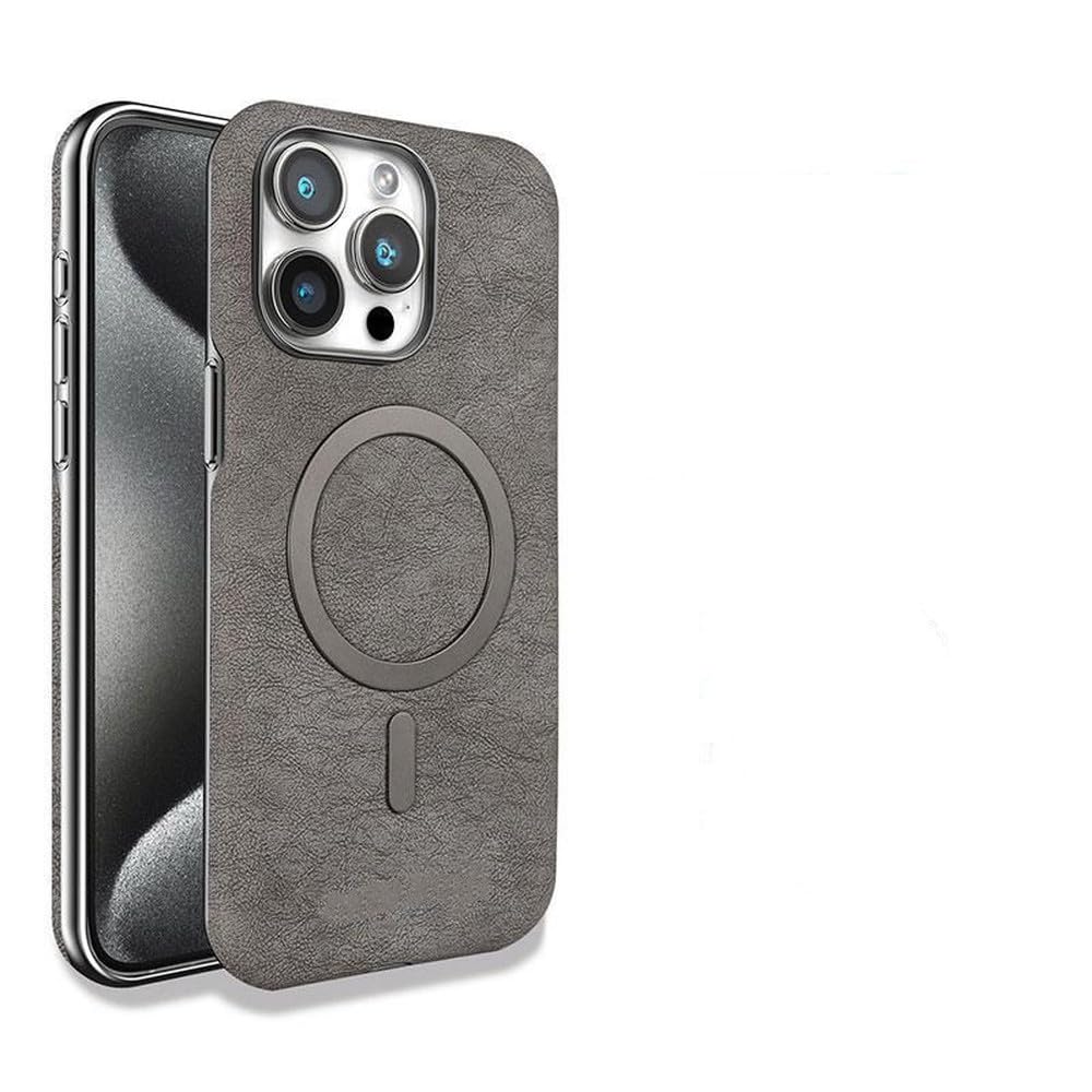 Étui magnétique en cuir iPhone 13 14 15 16 Pro Max gris - 6