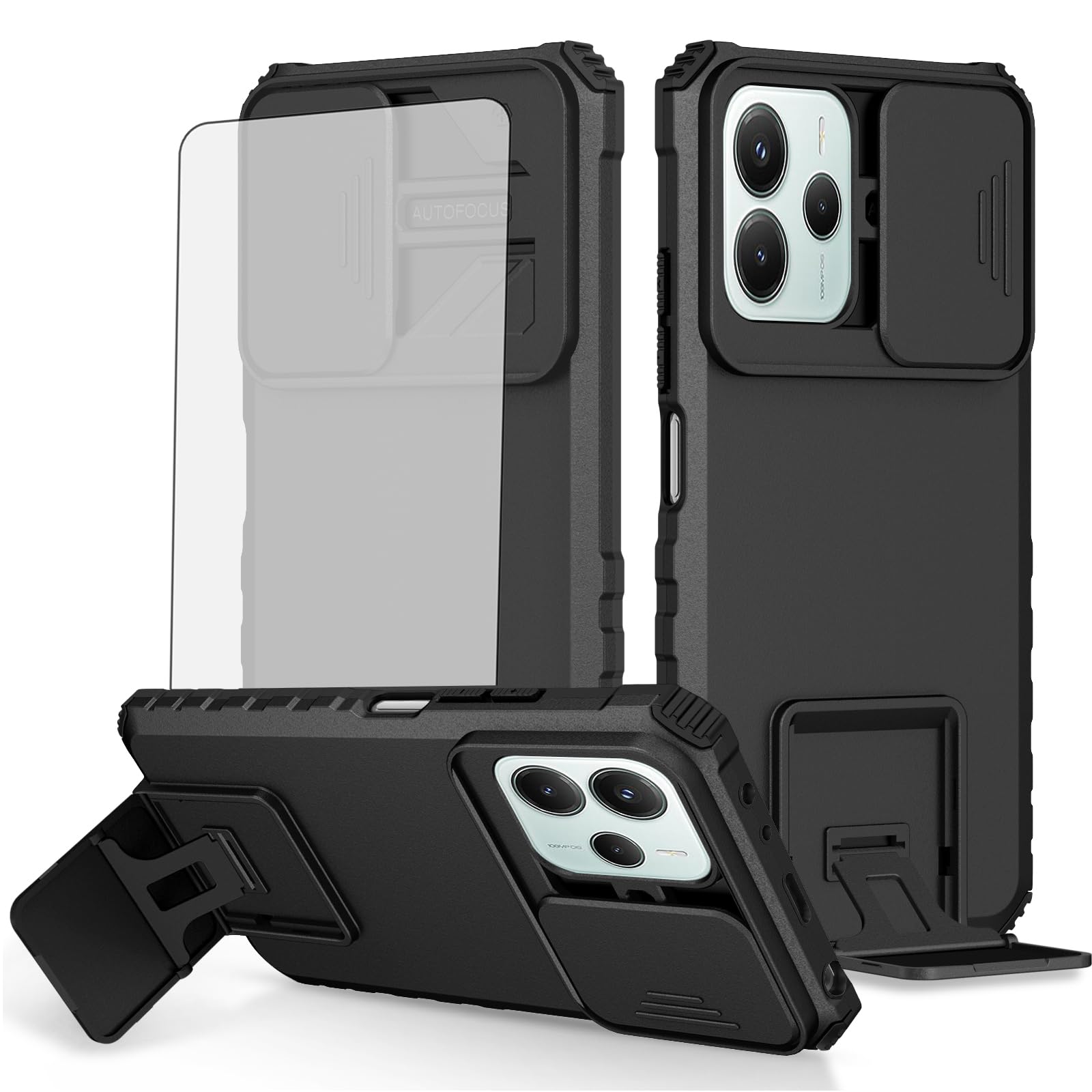 Asuwish Phone Case for Xiaomi Redmi Note 14 4G with Tempered Glass Screen Protector and Slide Camera Cover Kickstand Stand Slim Protective Mobile