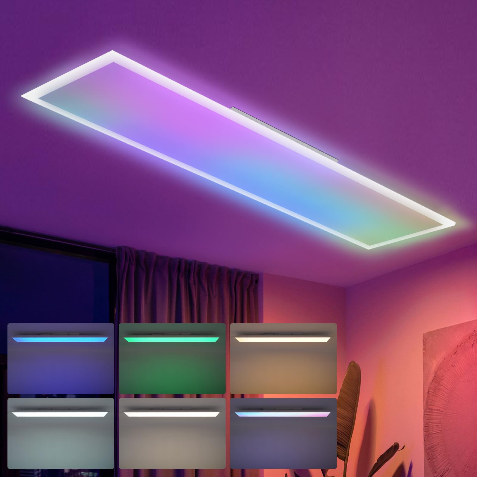 CBJKTX LED Panel 100x25 Deckenleuchte - Deckenpanel Dimmbar Lang RGB Farbwechsel Bürolampe Flach mit Fernbedienung Büro 24W Deckenlampe Modern Küchenlampe für Werkstatt Flur Küche Wohnzimmer Party