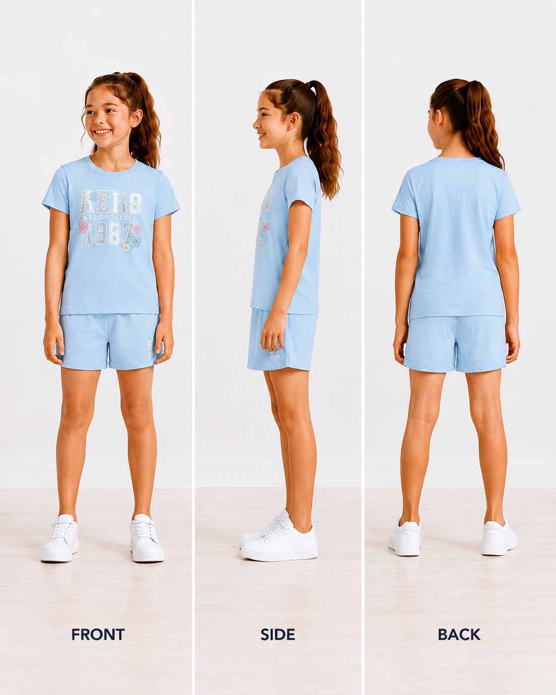 AEROPOSTALE Girls Athletic Shorts Set - 2 Piece Jersey Graphic T Shirts & Fleece Cargo Shorts - Kids Activewear Clothing Set