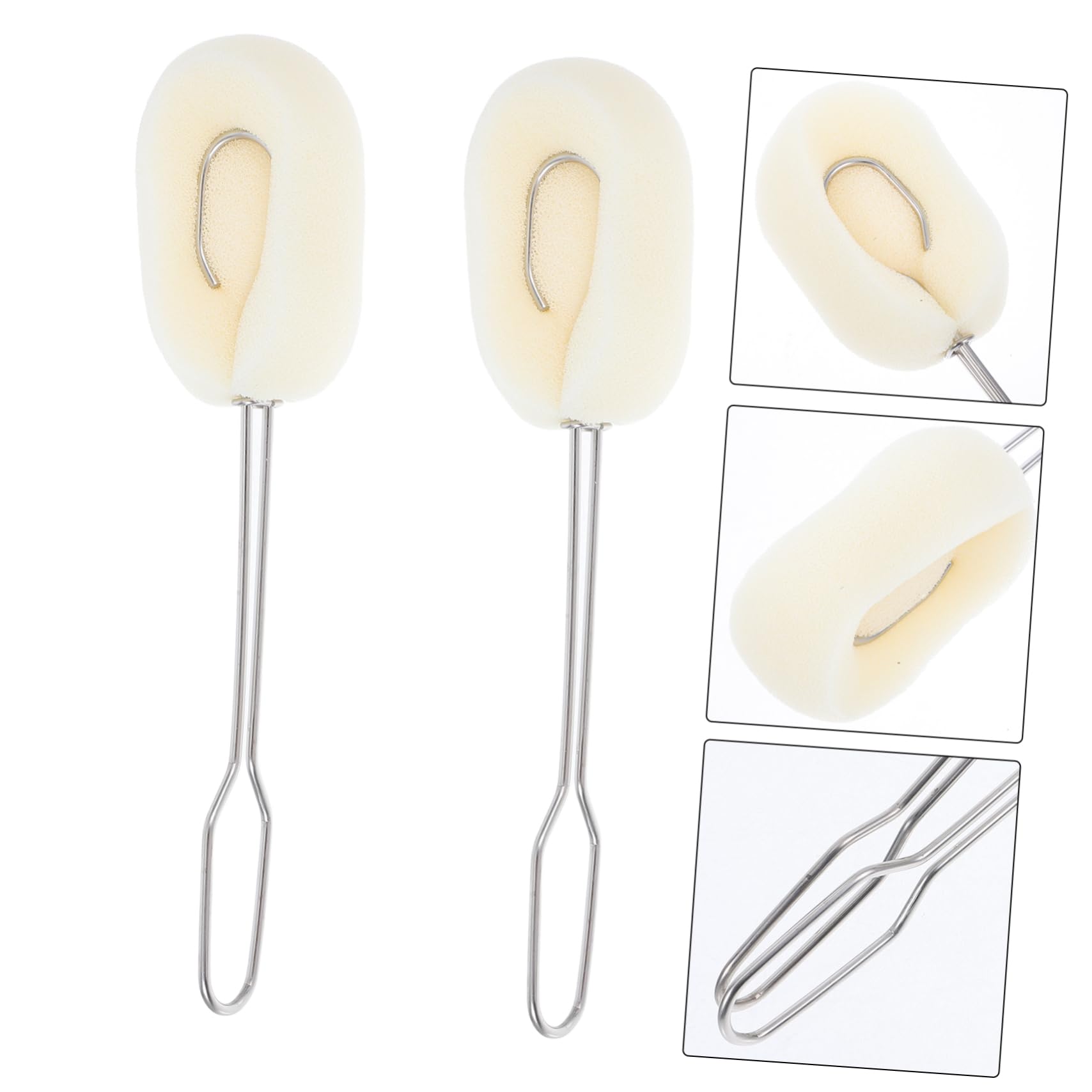 Homoyoyo Lot de 2 Goupillons pour Biberons et Gobelets, Manche en Acier Inoxydable, Tête Souple en Pu, Cuisine