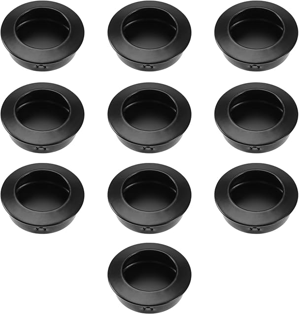 10PCS Round Recessed Pull Handles Sliding Door Handle Hidden Drawer Pulls for Furniture Cupboard Wardrobe Cabinet Door Home Decoration Stainless Steel Black