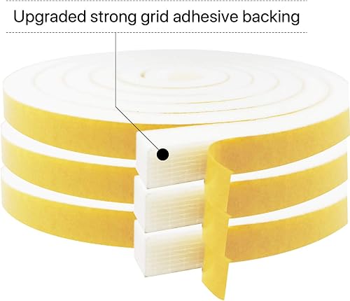 Miniatura 3 de Burlete de puerta - 3 rollos, 12 pulgada de ancho x 12 pulgada de grosor, total de 20 pies de largo, cinta adhesiva de espuma para aislamiento de