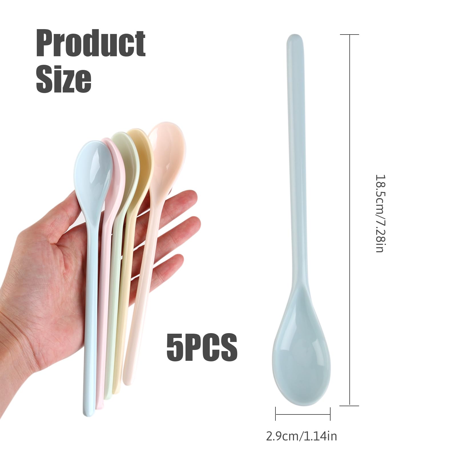 DIYCUT Melamin Löffel Set 5 Stück - Farbige Joghurtlöffel Mit Langgriff