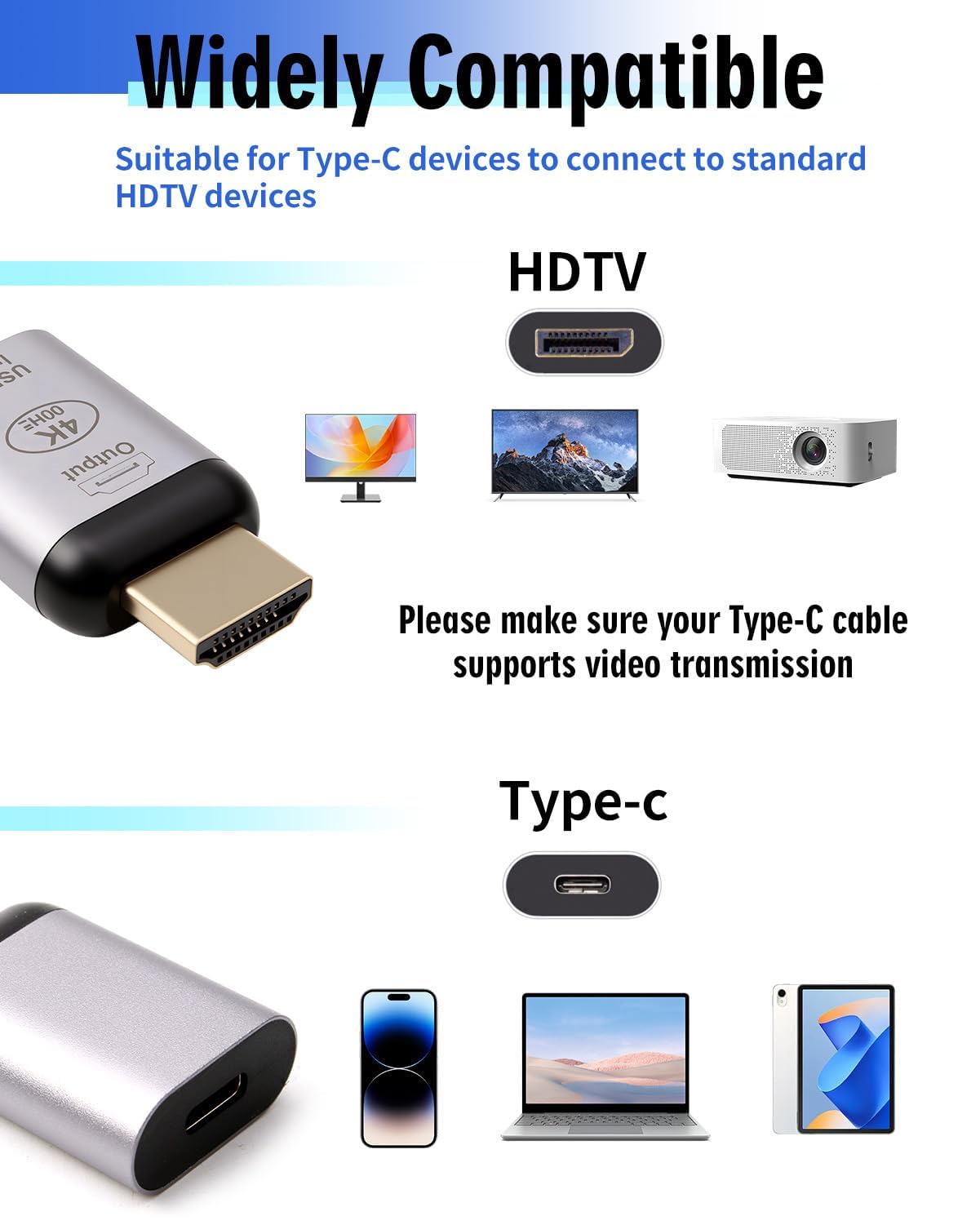 Adattatore HDMI a USB C, adattatore USB C a HDMI 4K 60Hz maschio per display, monitor, TV, laptop, telefono e tablet, adattatore HDMI compatibile con modalità specchio ed espansione