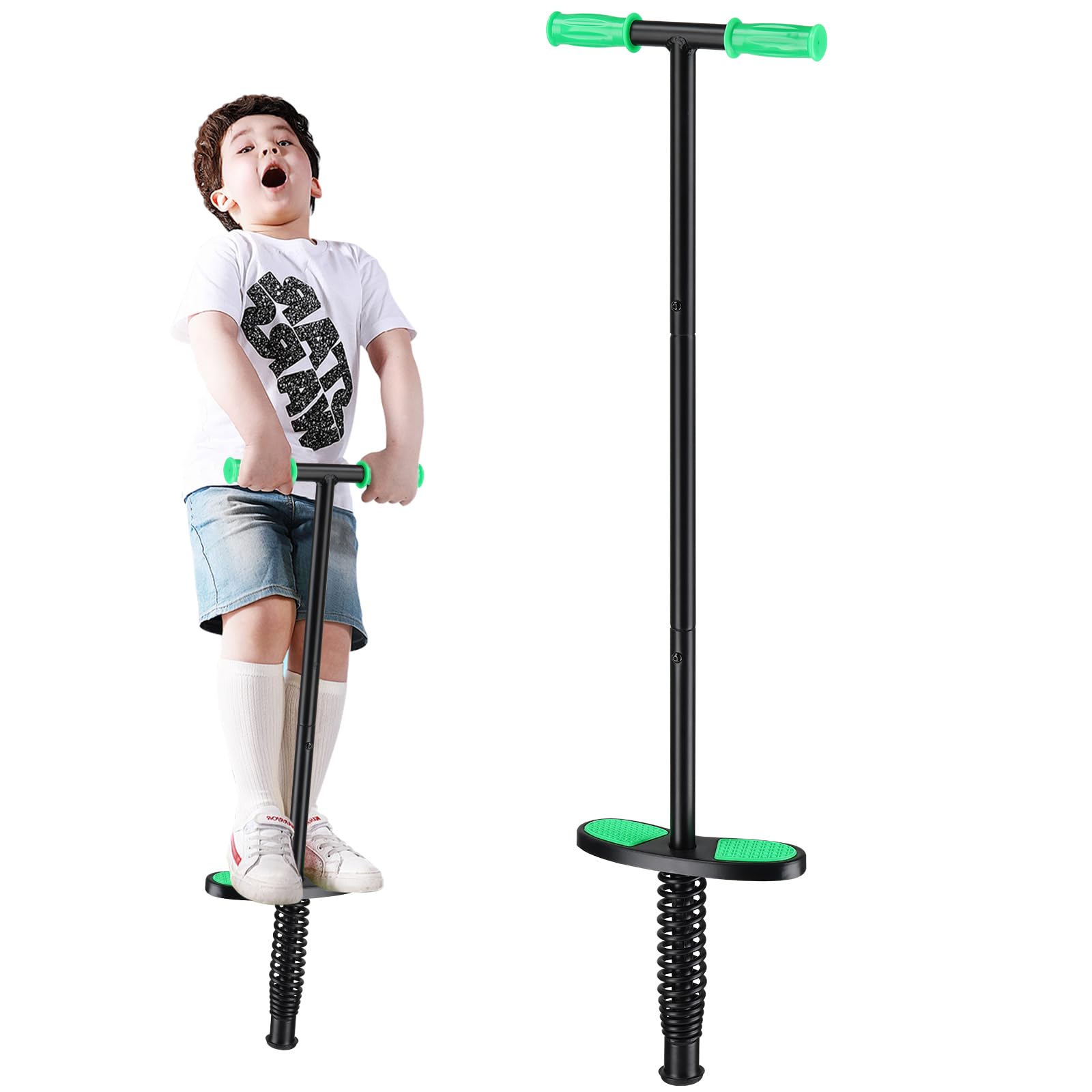 Pogo Stick for Kids Age 6 and Up, Suitable for 40-100 lbs, Soft Foam Jump Stick, Pogo Stick for Beginners Kids Exercise Body Balance Keep Healthy, Green
