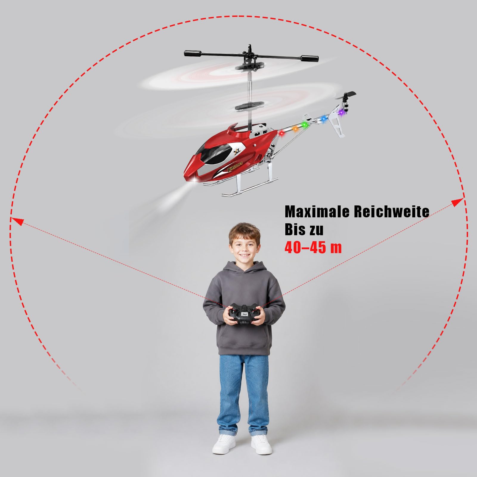 Elicottero RC a doppia testa di ricambio, 2,4 GHz, elicottero telecomandato, 3,5 canali, mantenimento dell'altezza, con strisce LED colorate, giocattolo per ragazzi dai 6 anni in su