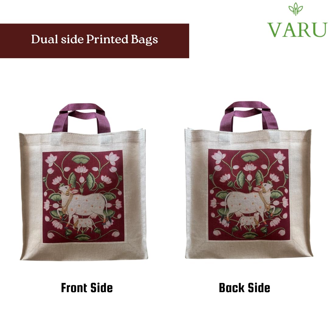 Pichwai Jute Cotton Return Gift Bags - Pack of 12 -6 Pichwai Jute Cotton Return Gift Bags - Pack of 12 -6