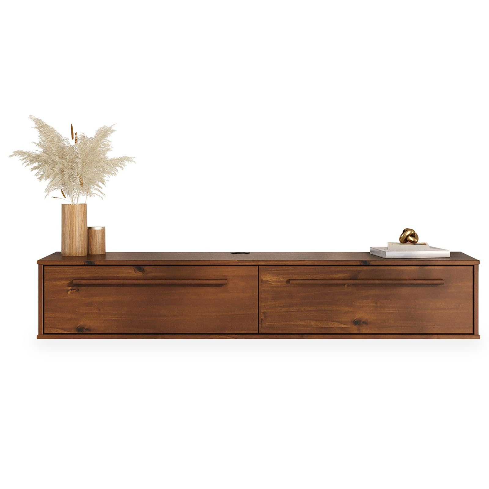 IDIMEX Lowboard TECCA 145 cm mit 2 Türen, Kastanie Finish – hängendes TV Board aus massivem Kiefernholz, modernes Design mit Klappenbeschlägen, platzsparend für Wohnzimmer & Flur