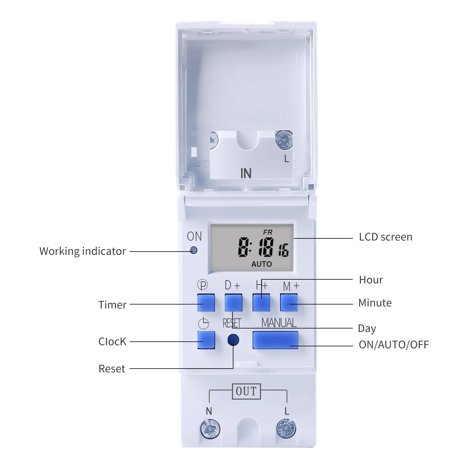 Nuovo Tipo su Guida DIN 2 Fili settimanale 7 Giorni programmabile Digitale Time Switch relè Controllo Timer AC 220 V 230 V 12 V 24 V 48 V 16 A 30 A(220V)