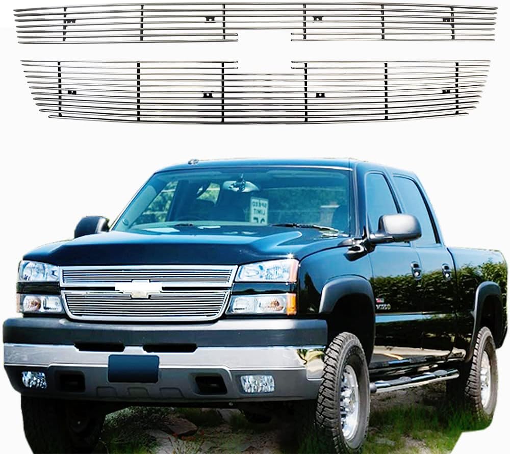 Inserto de parrilla delantera para Chevy Silverado 15002005-2006 2500HD3500 superior Chrome Billet Aluminio Rejilla Cubierta Replament