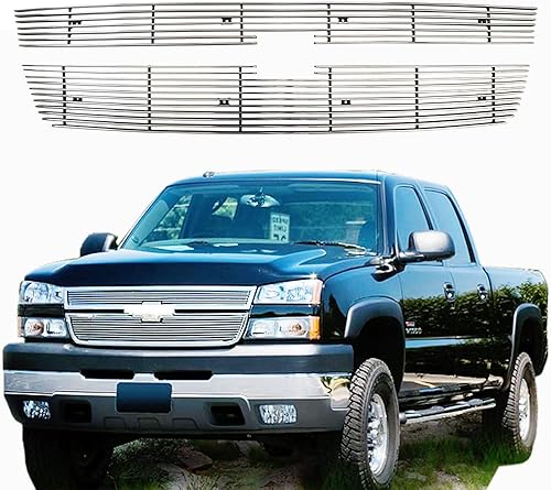 Miniatura 1 de Inserto de parrilla delantera para Chevy Silverado 15002005-2006 2500HD3500 superior Chrome Billet Aluminio Rejilla Cubierta Replament