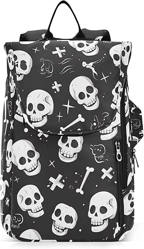 Mujeres Hombres Mochila de Tenis Gran Almacenamiento Halloween Cráneo Negro Raqueta de Tenis Bolsa con Capacidad 2 Raquetas para Mujeres Hombres