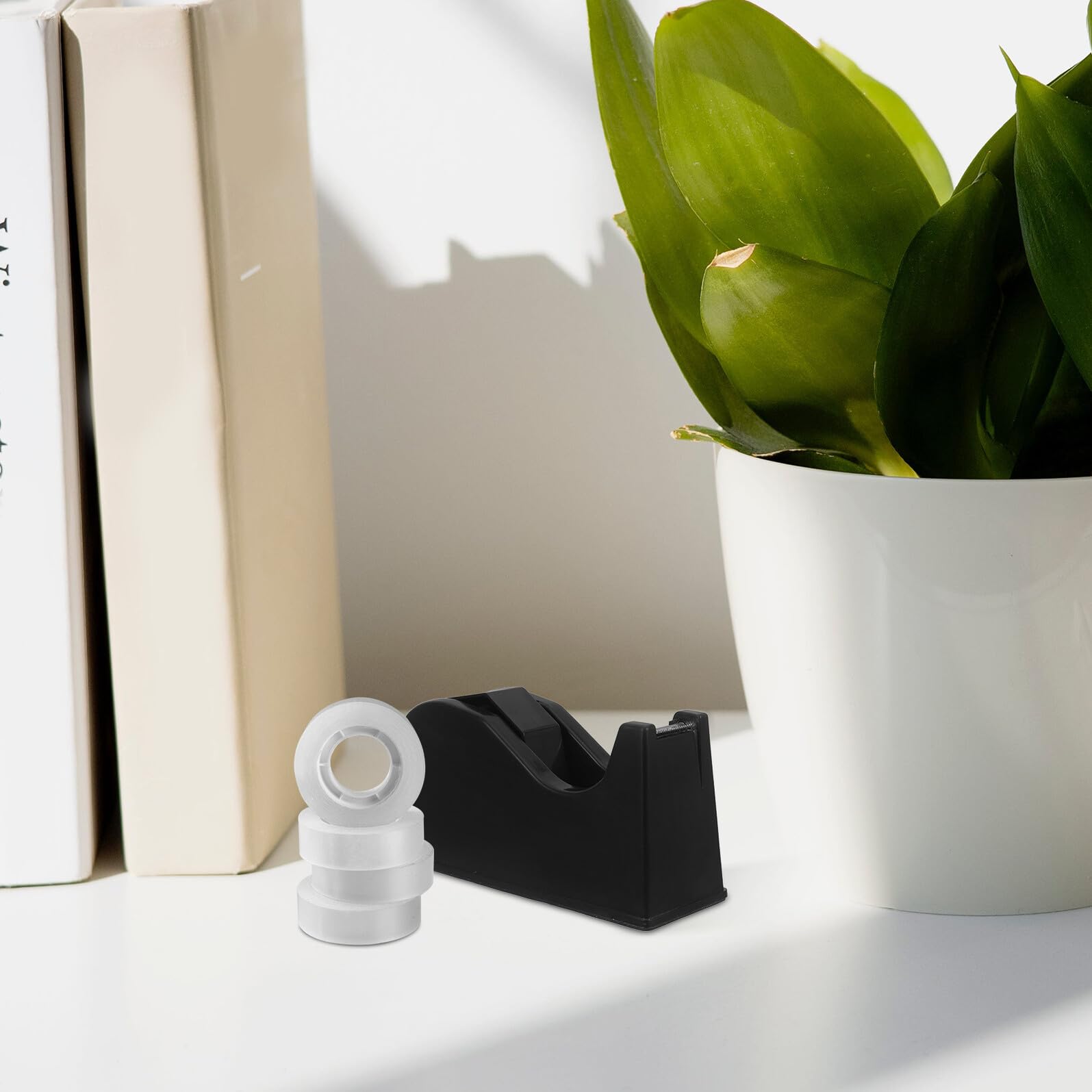 HEALLILY 2 Pezzi Dispenser Supporto Doppio Nero per Nastro Adesivo con Base Antiscivolo Piccoli e Grandi per Scuola e Ufficio