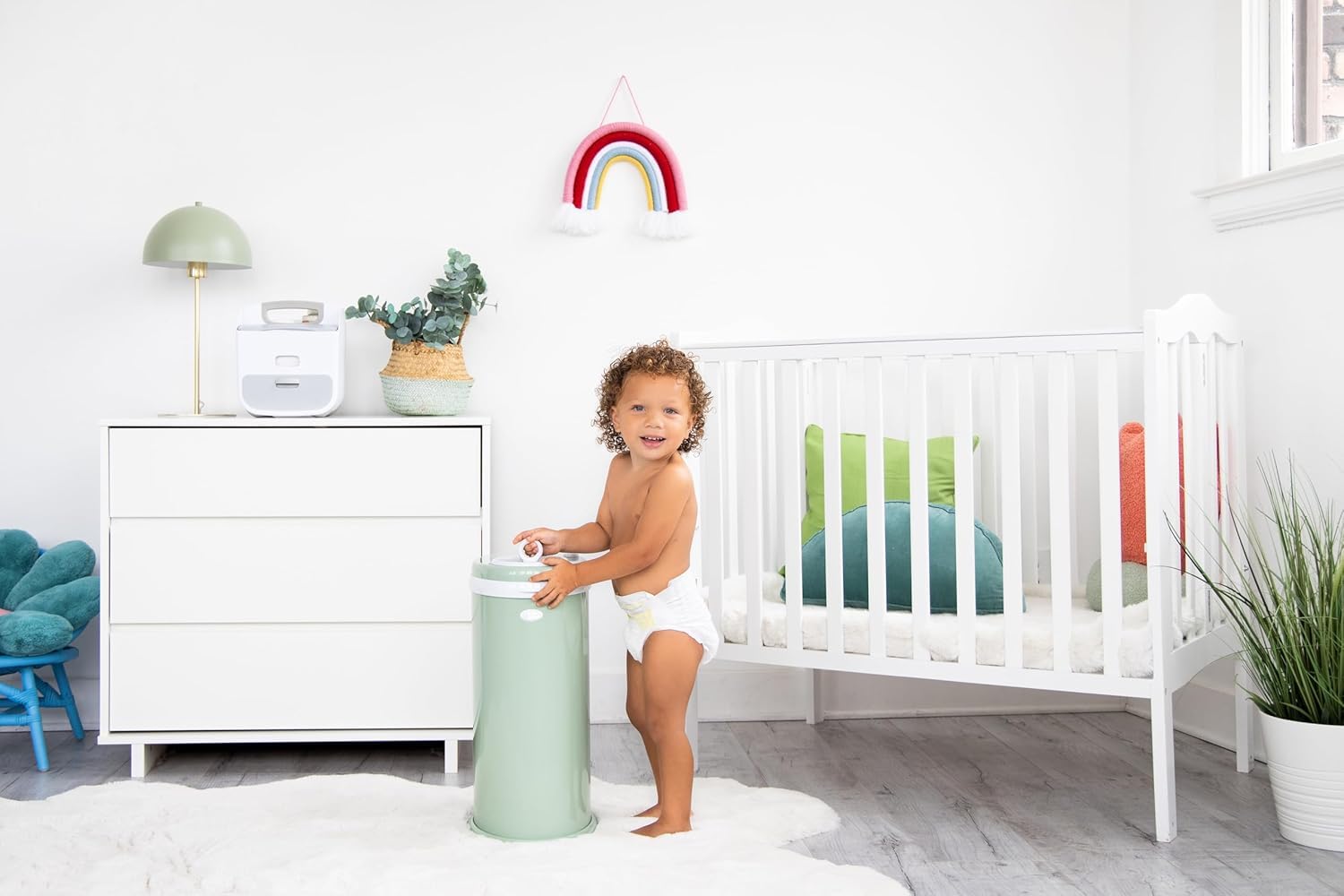 Ubbi Steel Odor Locking Nappy Disposal Bin, No Special Bag Required, Diaper Pail, Sage Green