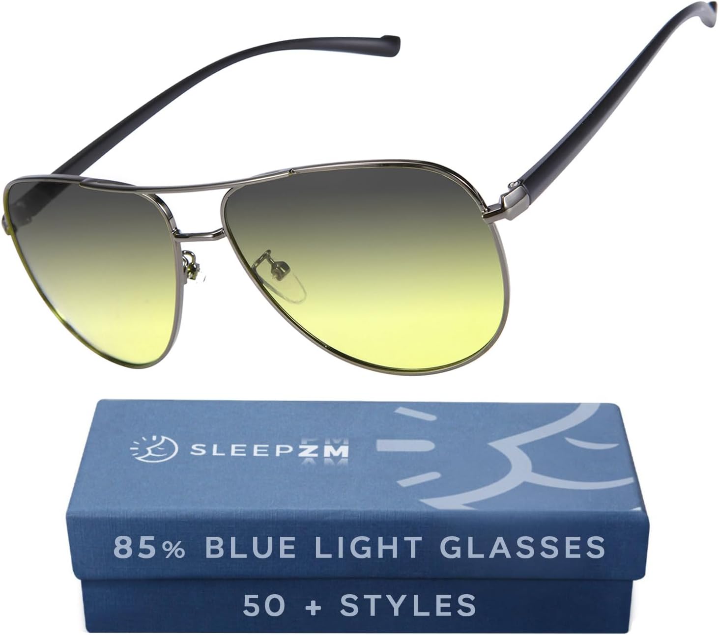Blue Light Blocking Glasses for Women + Men - Better Sleep + Anti Eye Strain Protection - Computer Screens & Gaming - Metal Aviator - DaytimeMax Yellow Lens