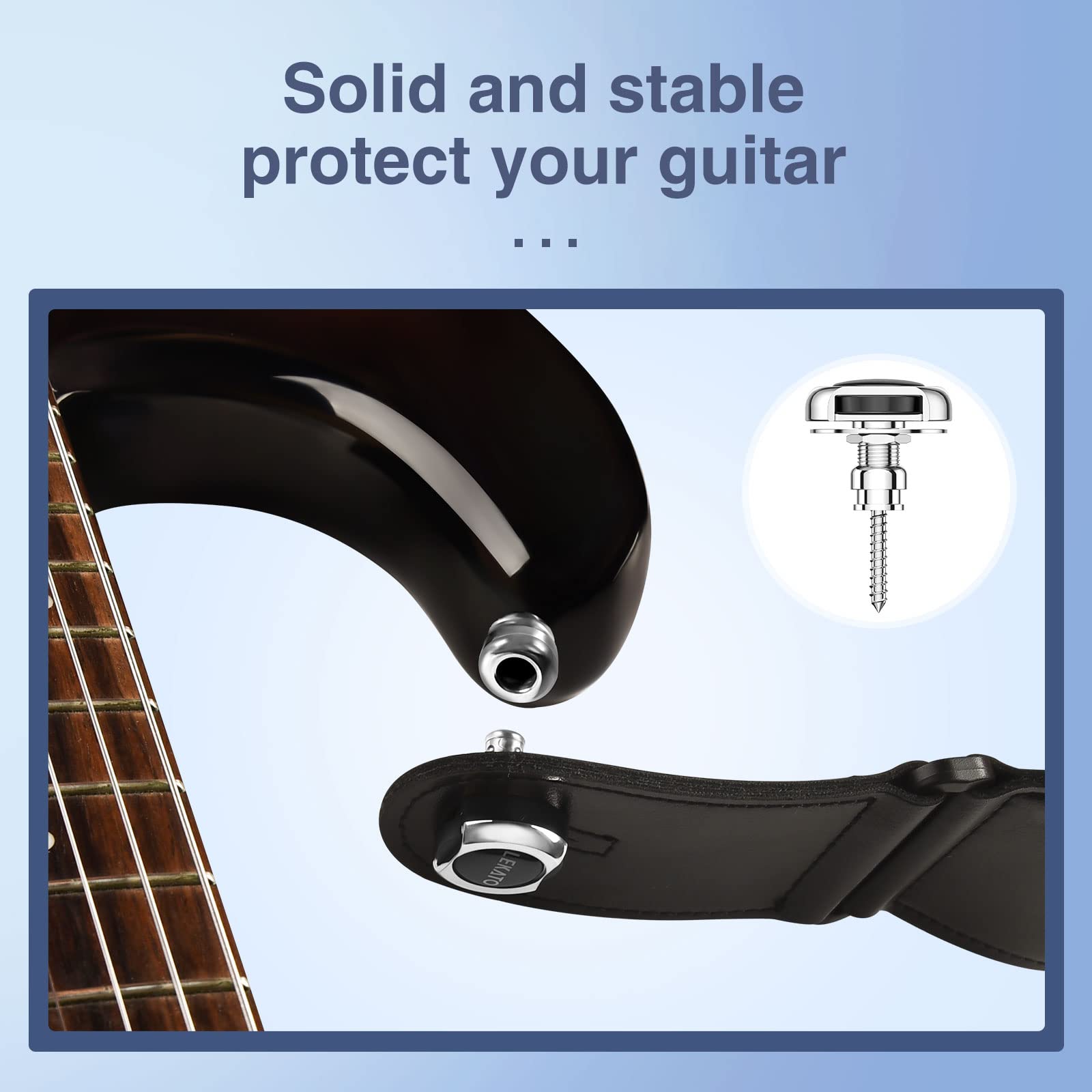 LEKATO Verrou de sangle de guitare pour basse et boutons de sécurité à libération rapide pour guitare électrique, acoustique, basse, ukulélé (argent)