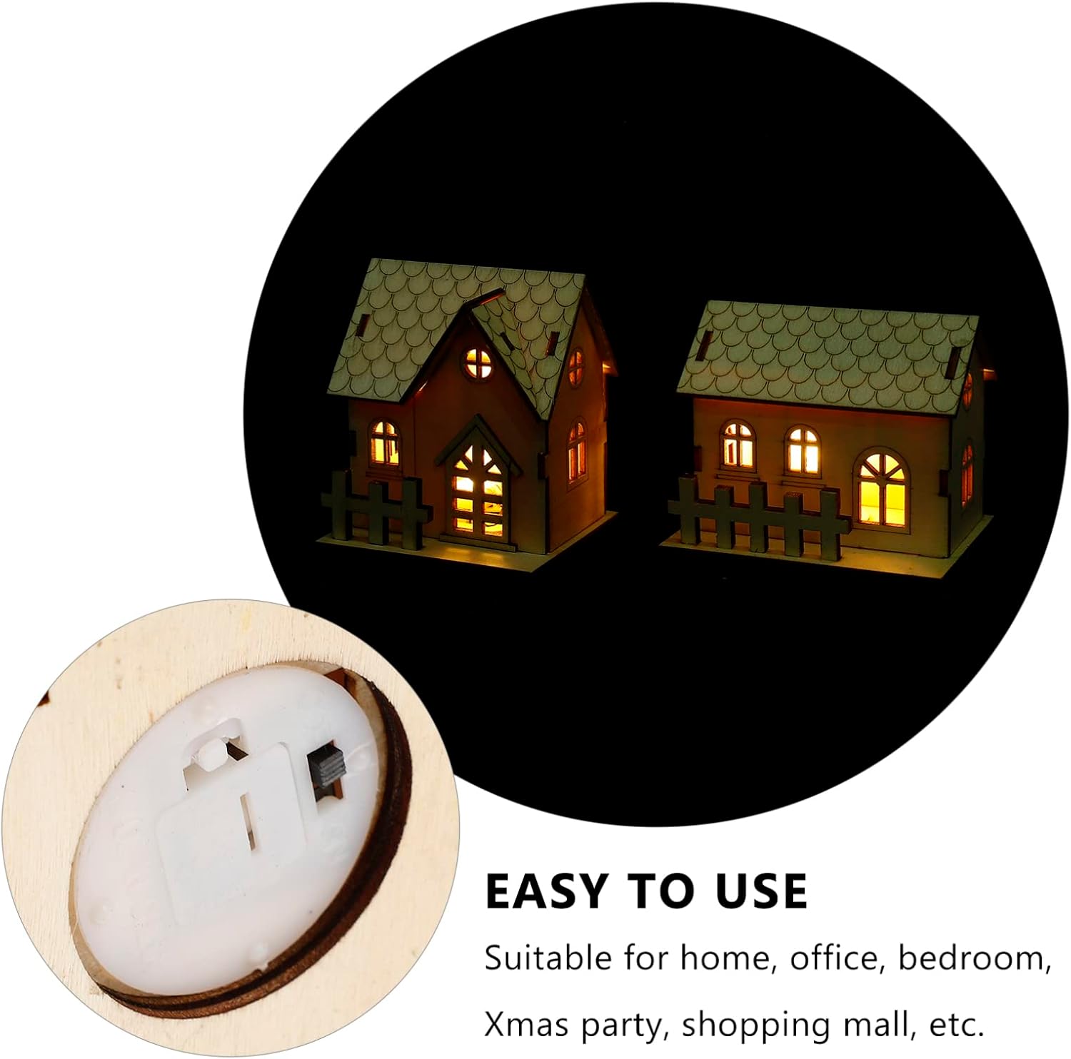 Milisten Christmas Light Up House 2Pcs Christmas Wooden House Luminous Wood Village Ornaments Decoration Desktop Ornament Holiday Home Decor (Khaki) Xmas Snow Village