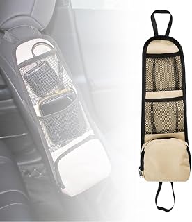 Organizador de asiento de coche (2 unidades), organizador lateral, bolsa colgante para coche, almacenamiento lateral, multifuncional, compatible con todos los asientos, color beige