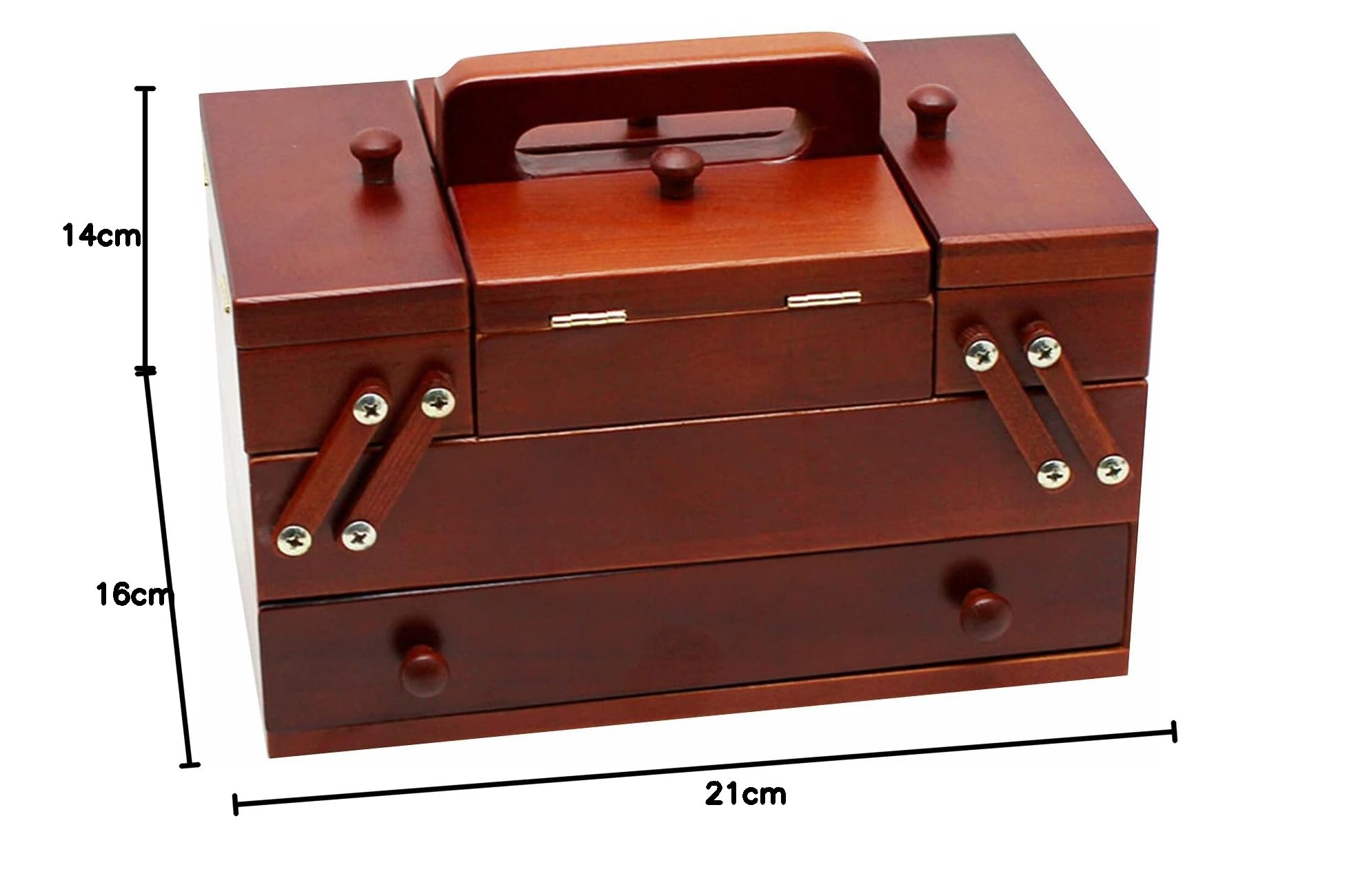 Nähkästchen-Organizer, Nähkästchen, erweiterbare Retro-Aufbewahrungsbox aus Holz mit Kit-Zubehör, geeignet for Nähliebhaber, Männer, Frauen, Rot