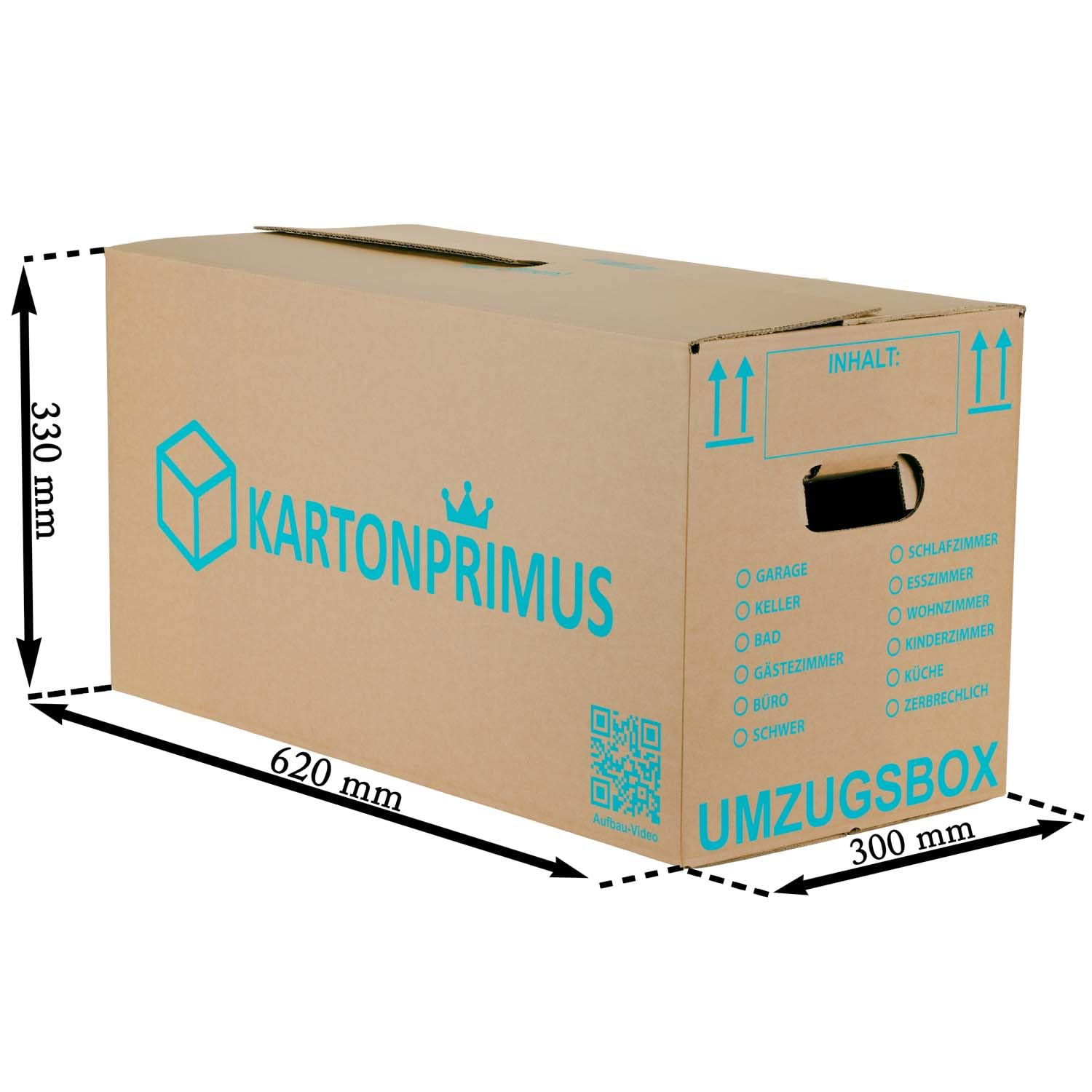 10 Umzugskartons 620 x 300 x 330 mm zweiwellig stabiler Karton bis 40 kg verstärkte Griffe und stapelbar Umzugkarton Umzugsbox Bücherkarton Archivbox Ordnerkarton Umzugskiste (10 Stück)