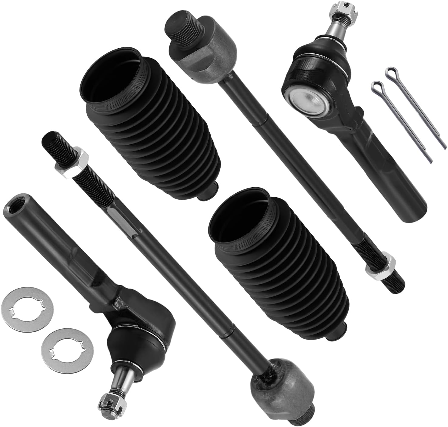 6PCS ES3492 EV370 Front Inner/Outer Tie Rod Ends Kit w/Tie Rod Boots Compatible with GMC Sierra 1500, Compatible with Chevrolet Chevy 1999-2006 Silverado 1500