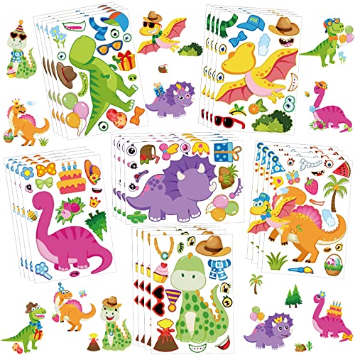 36 Sheets Make A Dinosaur Sticker For Kids Pink Dinosaur Stickers Make Your Own Dinosaur Face Stickers Diy Craft Project Girl Kids Dino Theme Birthday Party Favor #TOP15