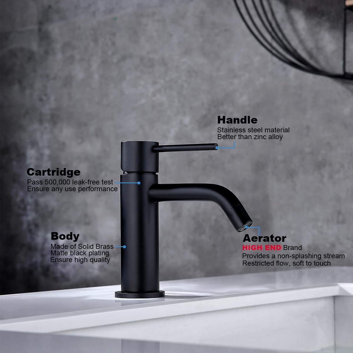 Single Hole Matte Black Bathroom Faucet with Pop Up Drain Assembly and Faucet Supply Hose, JXMMP Single Handle Lavatory Faucets for Sink, Black Sink Faucet Bathroom - Image 6