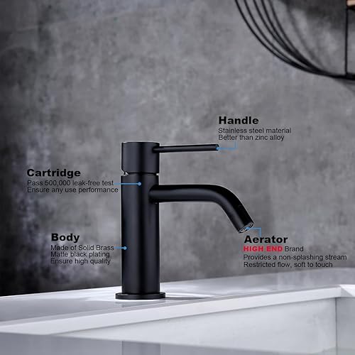 Miniatura 6 de JXMMP Grifo de baño de latón cepillado, grifo de lavabo de baño de latón de una sola manija de acero inoxidable, 1 orificio con montaje de drenaje