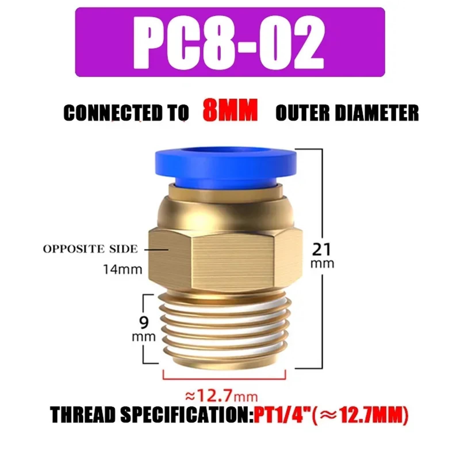 10/50PCS Pneumatic Fitting Air Connector PC 4mm 6mm 8mm 10mm 12mm Thread 1/8" 1/4" 3/8" 1/2" Hose Fittings Pipe Quick Connectors(PC8-02,10 PCS)