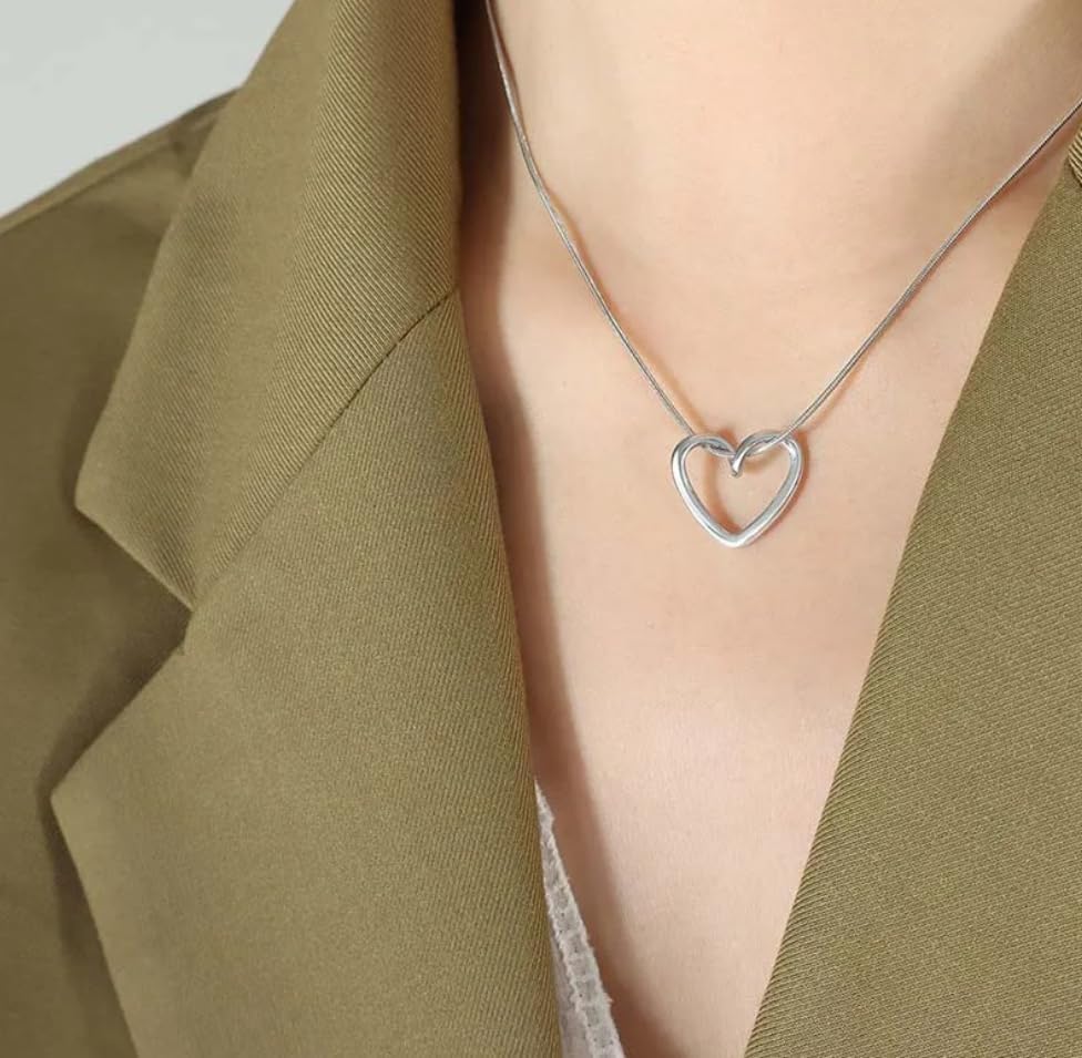 Kadınlar Kızlar için Basit Büküm Kalp Şeklinde Kolye Hipoalerjenik Gümüş Renk Uzatmalı Ayarlanabilir Yılan Zincir Doğum Günü Hediye Şık Takı - Görsel 7