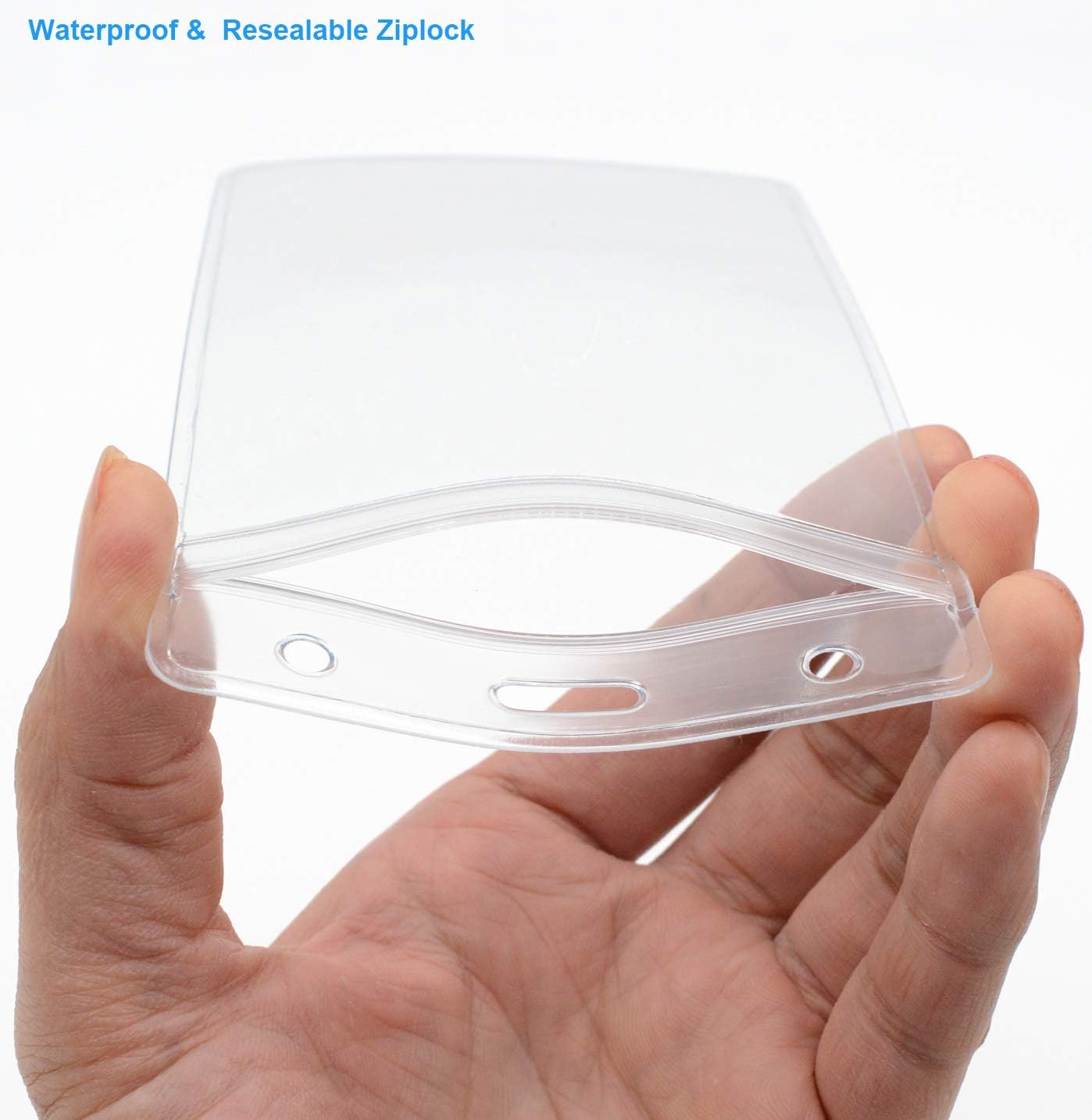 WTQ 250 Pack Waterproof ID Badge Holder (Fit 2.5 x 3.5 in Insert, Vertical), Sealable Name Tag Holder with Zipper, Clear Plastic Badge Holders, Vinyl ID Card Protector, ID Holders Bulk