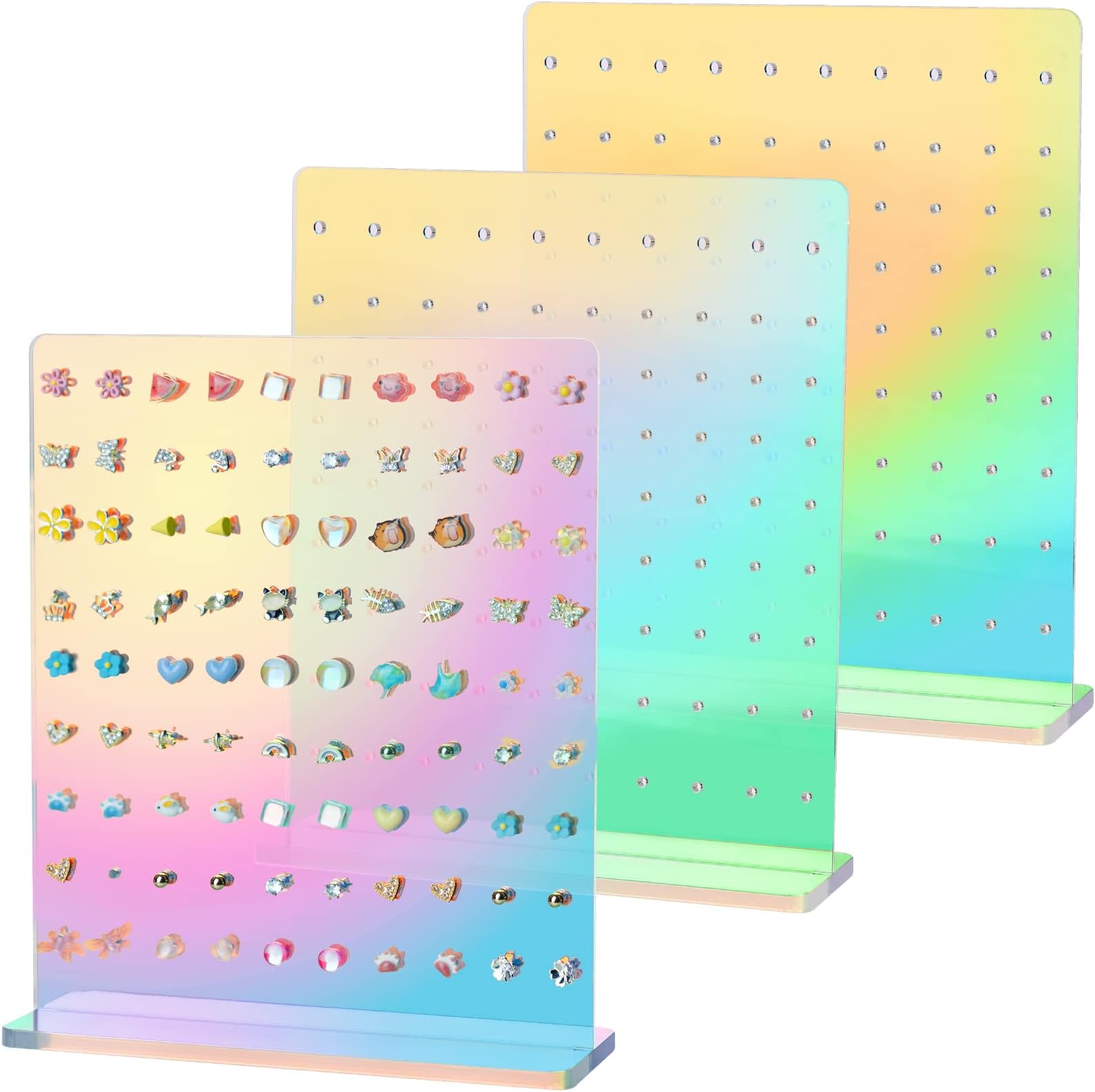 Acrylic Earring Stand 3PCS, Exquisite Double-Sided Acrylic Earring Organizer with 90 Holes Each - Lightweight and Sturdy Material, Unique Design with Larger Holes for Special Sizes