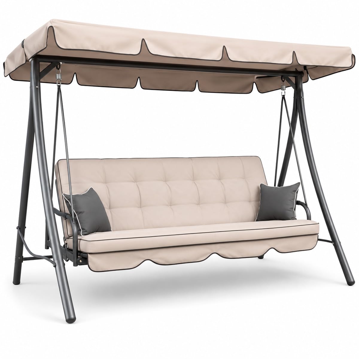 Letto Da Giardino 3 Posti Beige Panama Schienale Reclinabile Tetto Parasole Regolabile Set Cuscini 203 x 115 x 170 cm
