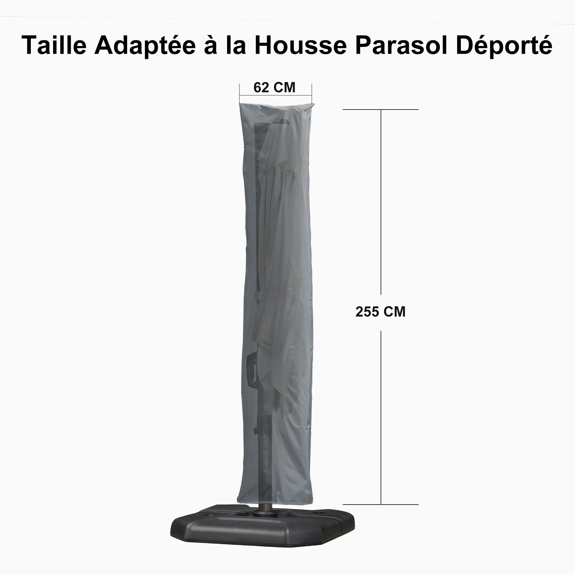 PURPLE LEAF - Fundas para sombrillas de jardín al aire libre, 255 x 62 cm, resistente a los rayos UV con palo, con cremallera cubierta de sombrilla, color gris
