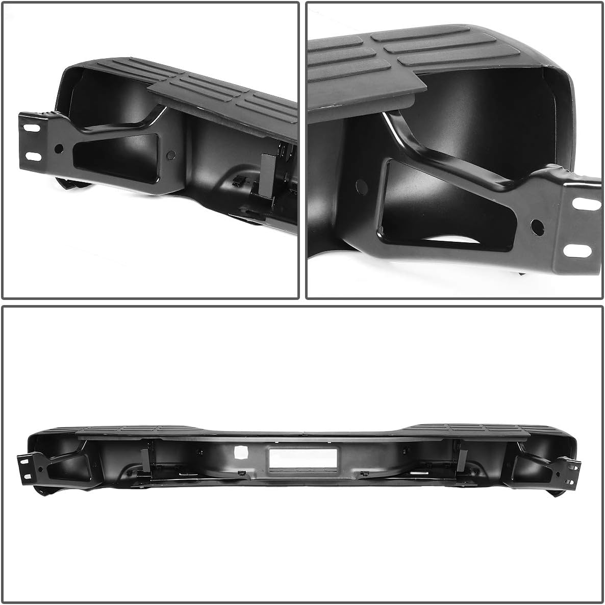 [Non Parking Sensor Hole] Rear Bumper Step Pad Cover Protector with License Plate Lights Compatible with Silverado Sierra 1500 2500 Fleetside/Styleside 99-07, Black Powdercoated