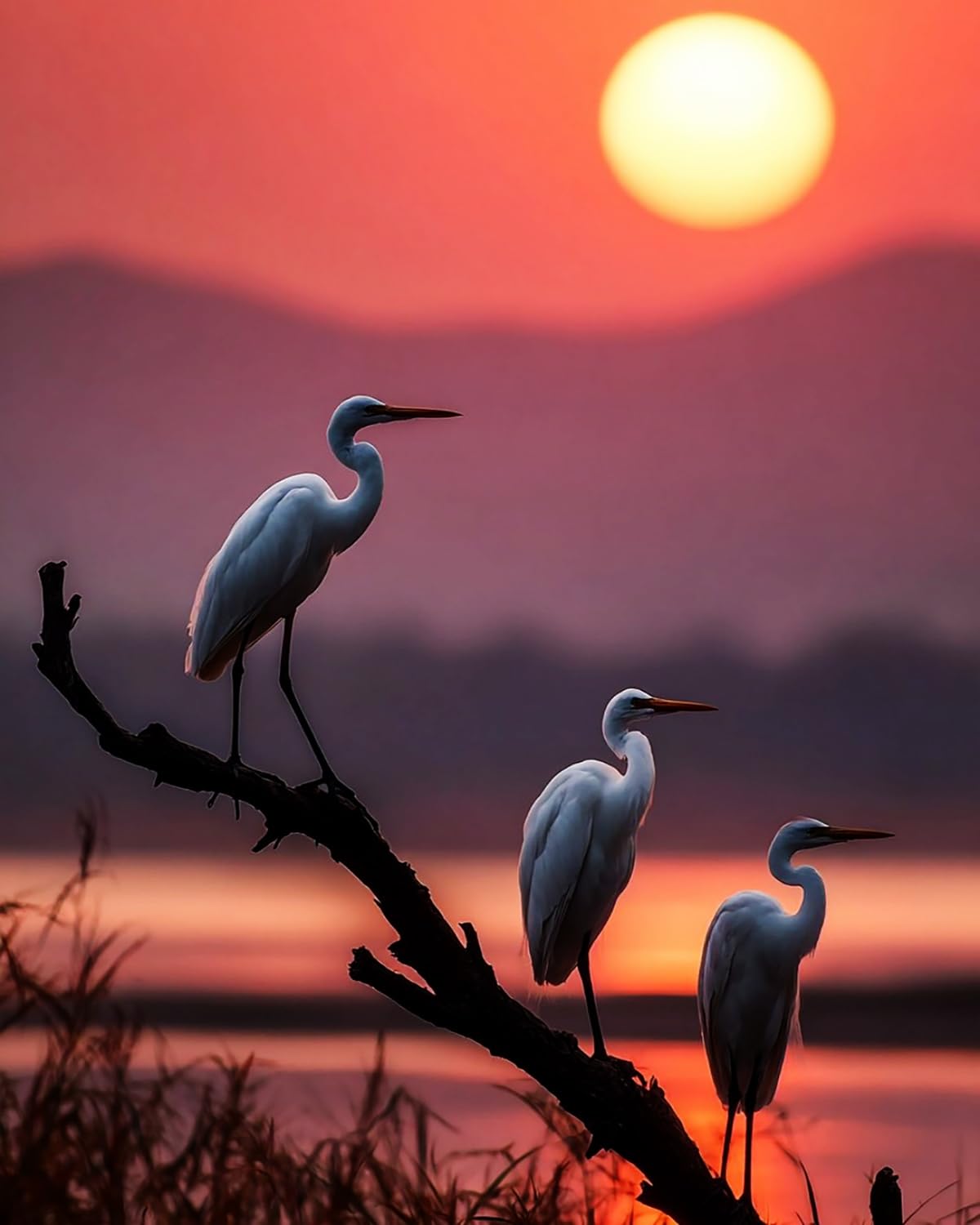 LIUBAISHI Paint by Numbers Kit for Adults – 16x20 Inch | DIY Oil Painting for Home Wall Decor, Relaxing Craft Set, Gift for Adults with Acrylic Paints-Egrets at Sunset