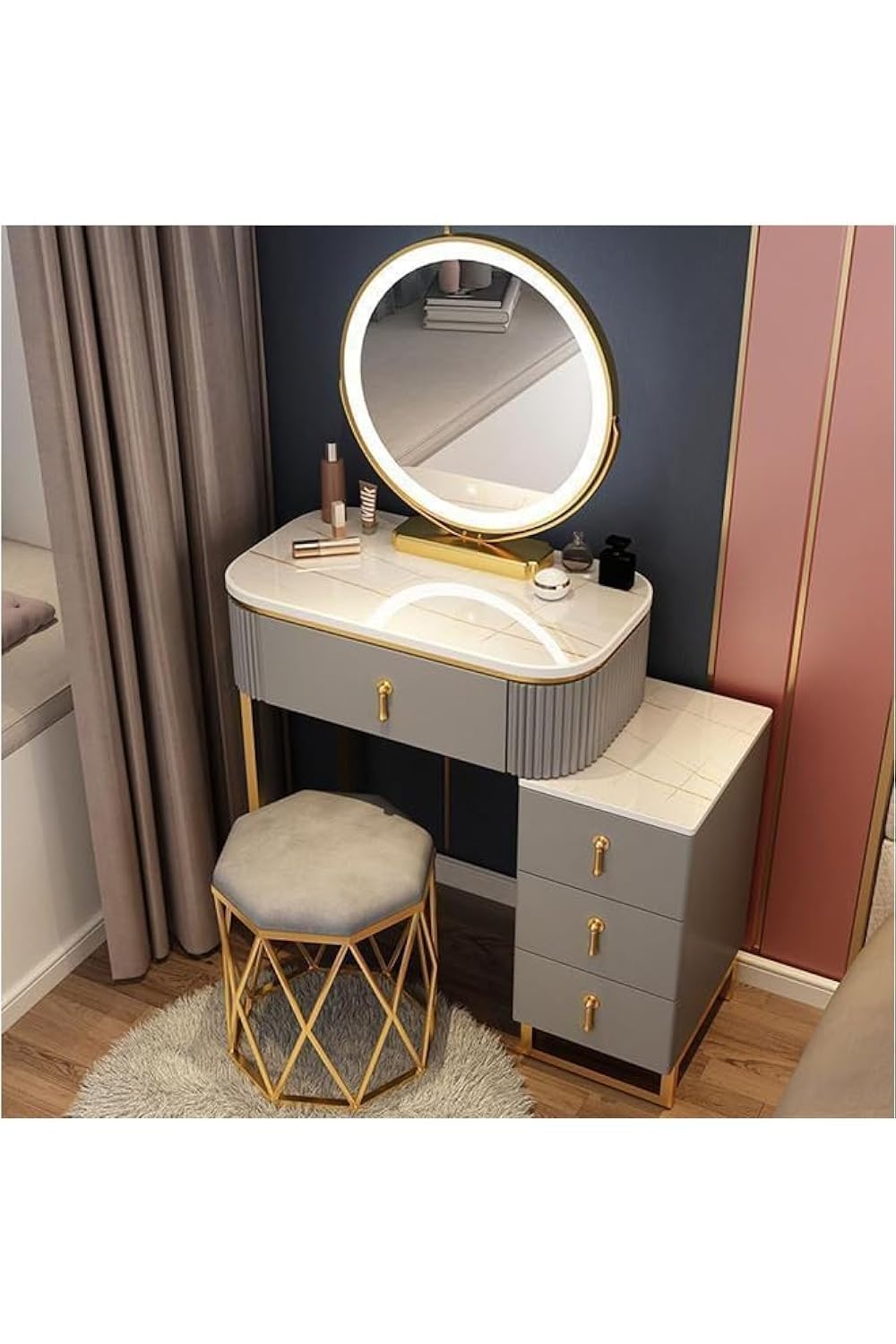 Makeup Vanity Table Dressing Table Flip Mirror With Drawers 70 CM