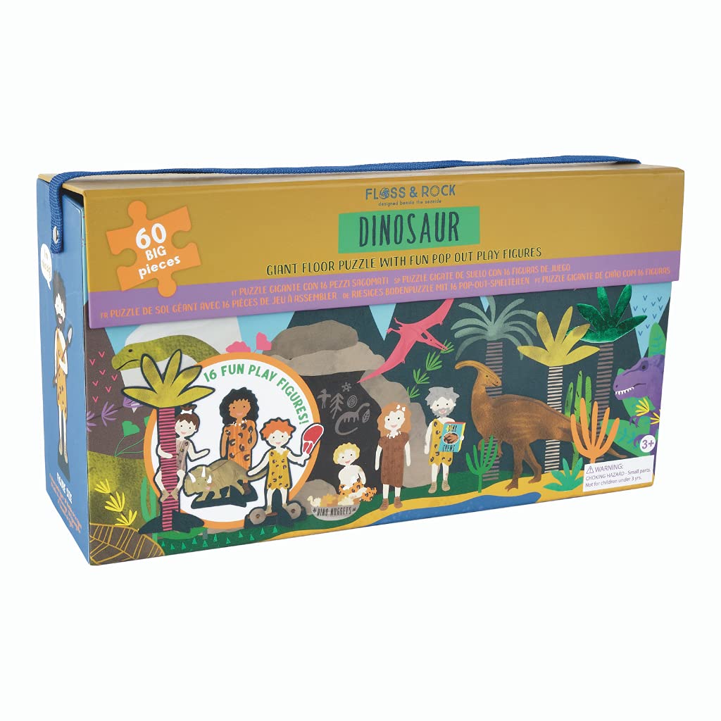 Floss & Rock Riesiges Bodenpuzzle mit ausklappbaren Figuren, Dinosaurier, 60 Teile