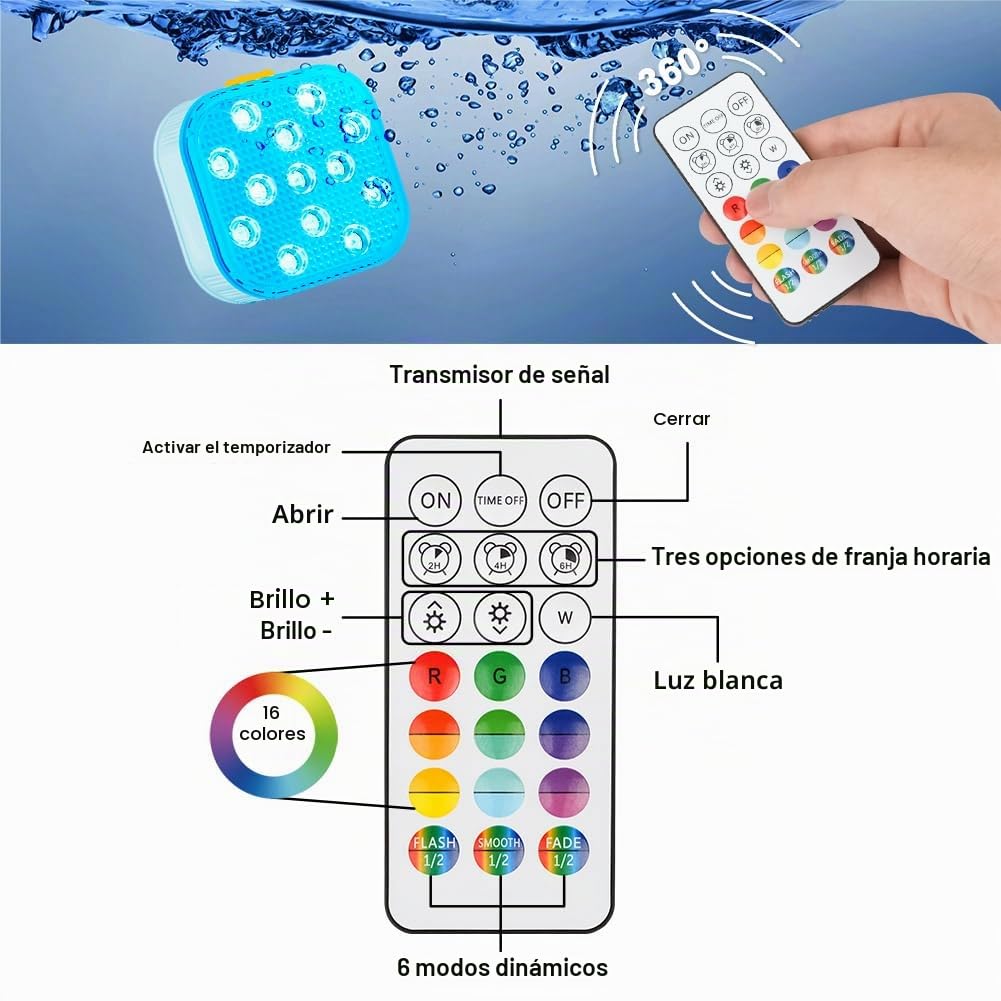 Vicloon Luces LED Sumergibles Recargables, 2PCS Luces LED Piscina Desmontable con Mando, Impermeable IP68, RGB Cambiante Bajo el agua Luz para Fiesta Florero de Navidad Tina de
