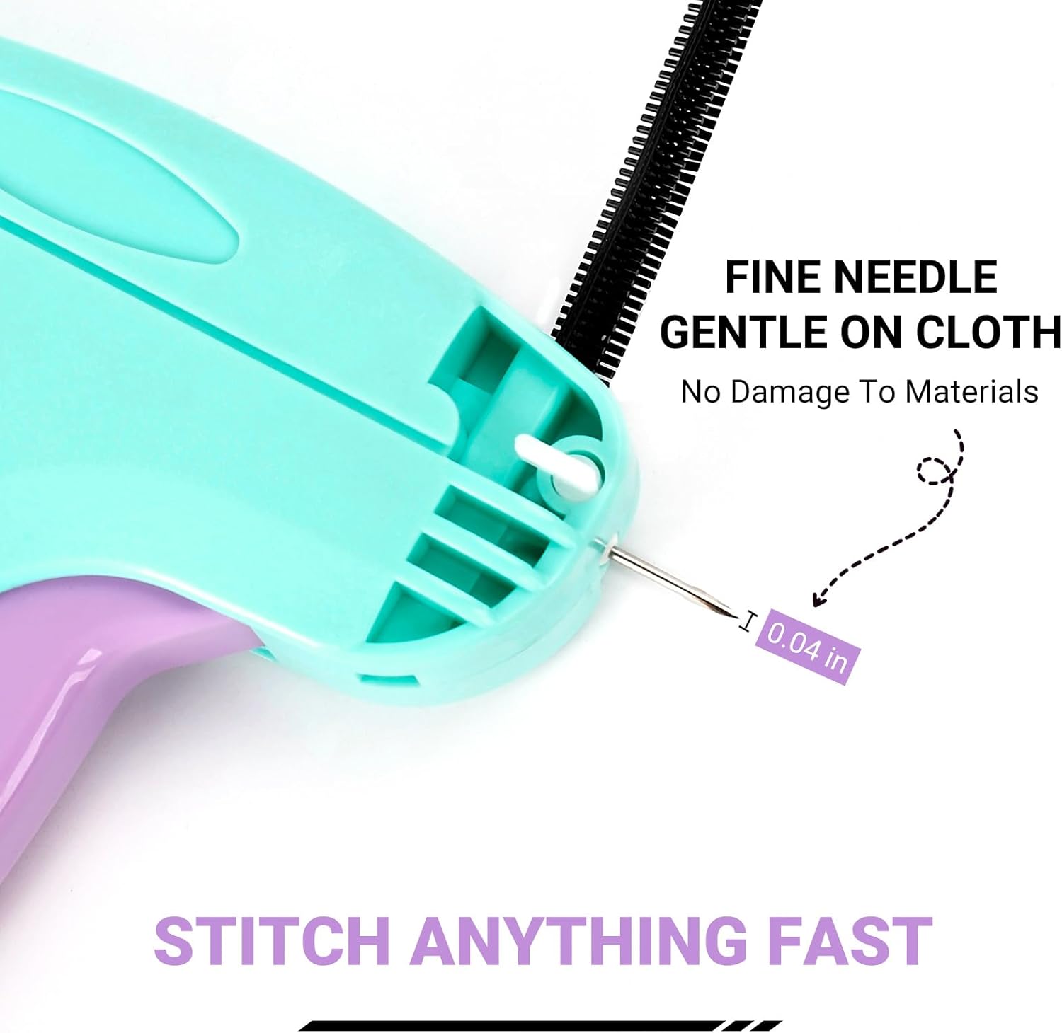 Stitch Gun for Clothes - Handheld Quick Clothing Fixer - Tagging Gun for Clothing, Sewing Kit - Includes 6 Fine Needles, 1000 Black & 1000 White Fasteners (Purple Green) - Image 3