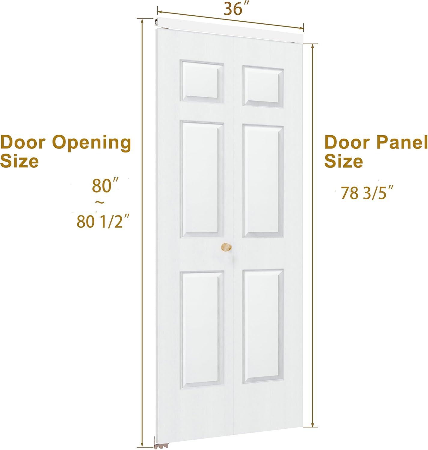 Bifold Door for 36" x 80" Opening, 6-Panel Hollow Core Closet Door with Hardware Kit, Interior Folding Barn Doors Panels, White Primed