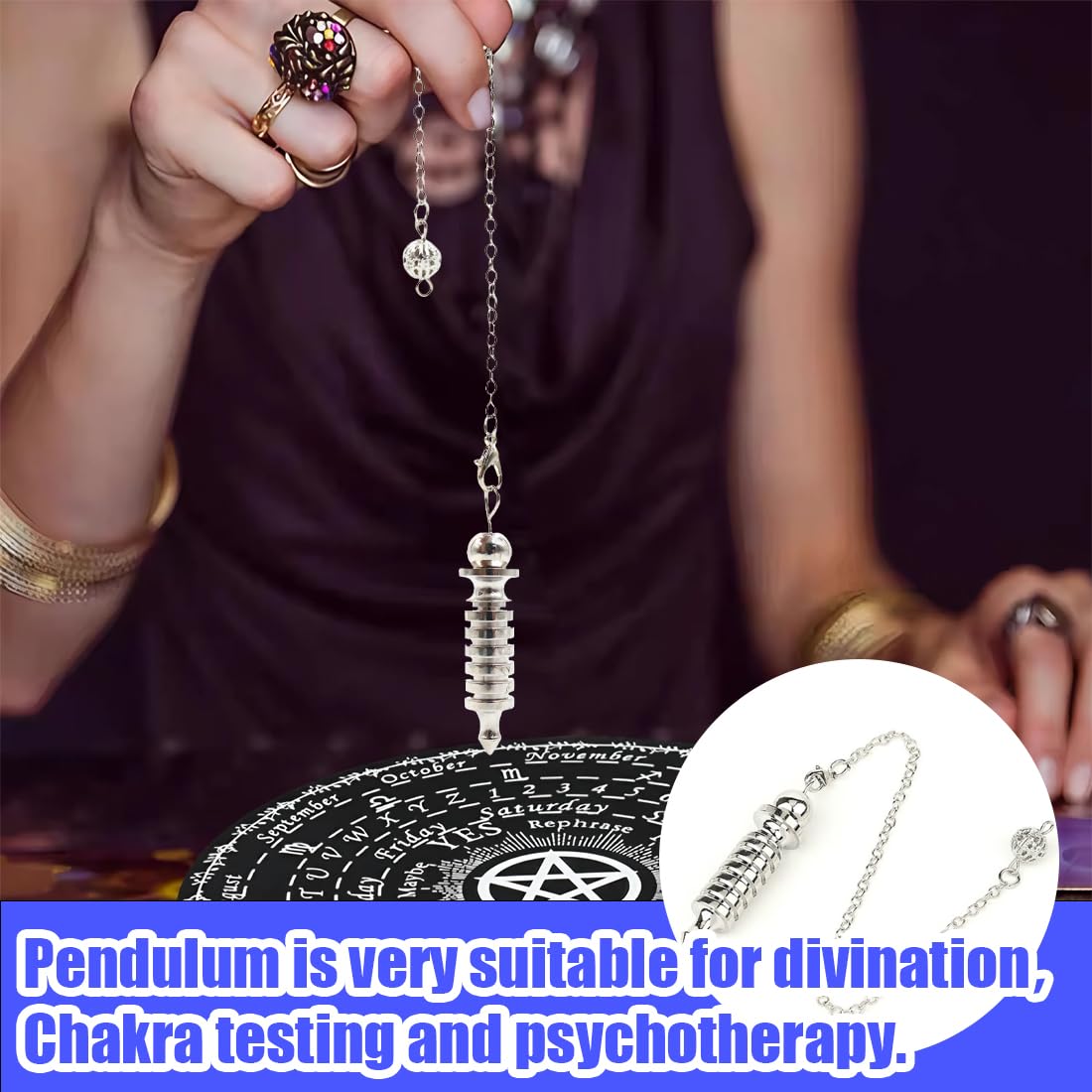 Pendolo Esoterico,Pendolo in Rame,Pendolo Divinatorio,Pendolo Caotico,per Esoterismo in Metallo,per Divinazione,Accessori per Tarocchi,Regali per Gli Amanti dei Tarocchi(Argento)