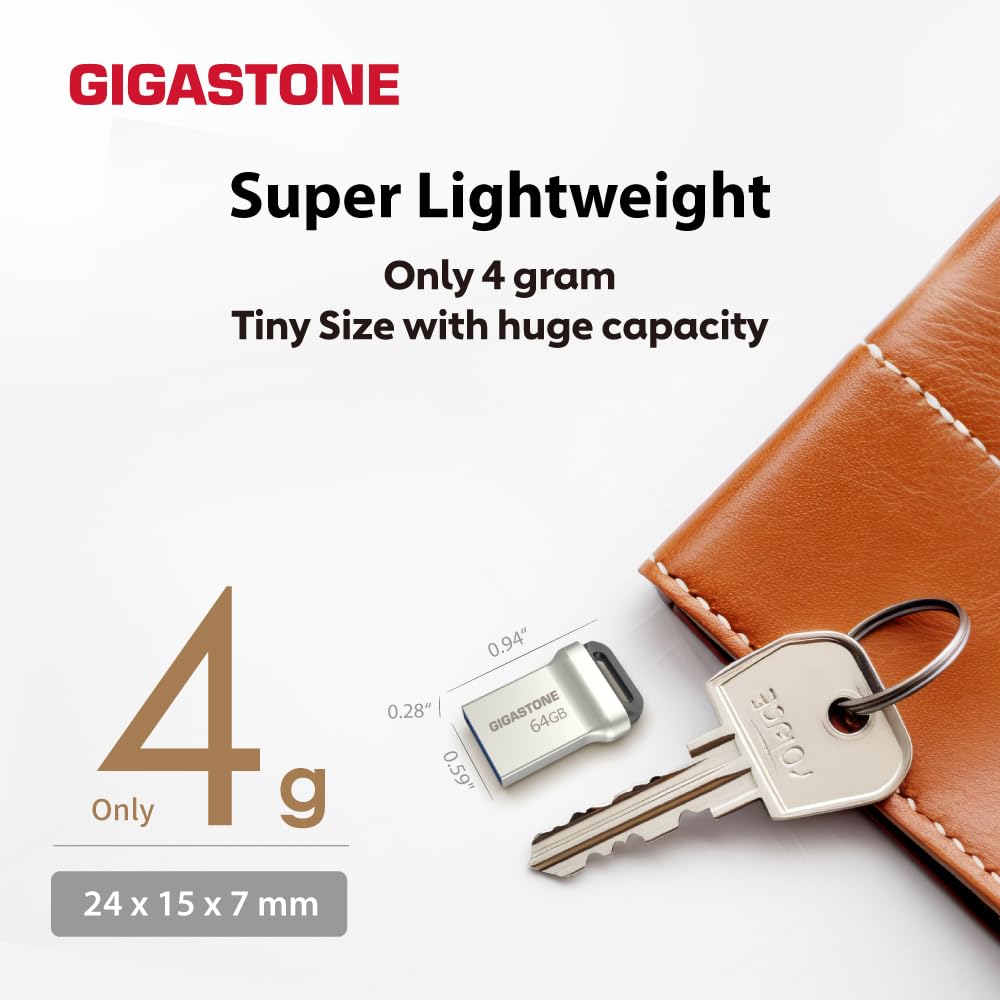 Gigastone Z90 [2-Pack] 64GB USB 3.1 Flash Drive, Mini Fit Metal Waterproof Compact Pen Drive, Reliable Performance Thumb Drive, USB 2.0 / USB 3.0 Interface Compatible