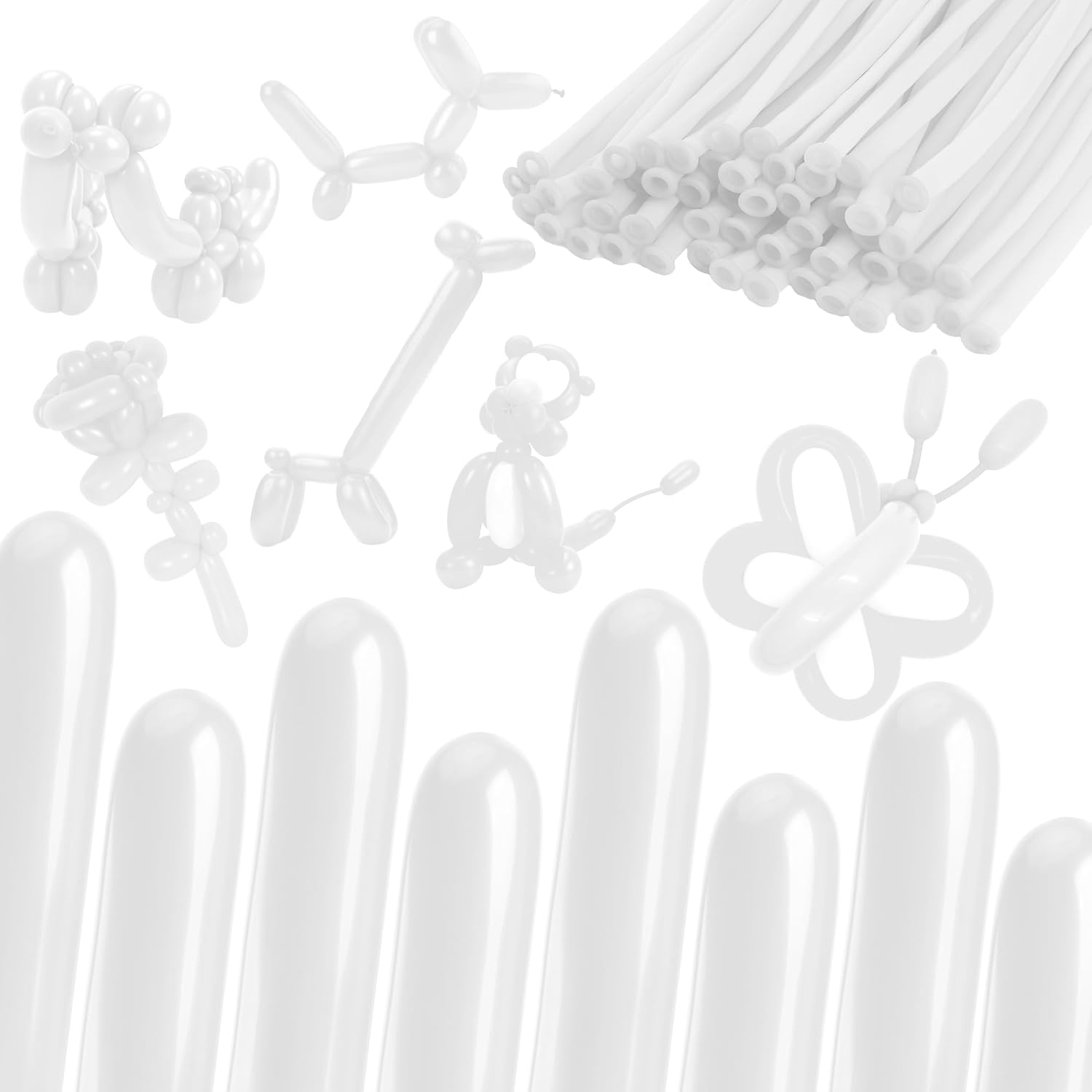 White 260 Balloons, Long Balloon for Tying Balloon Arch, Latex Animal Long Skinny Twisty Magic Balloon Twisting Kit for Graduation Birthday Wedding Baby Shower Carnival Party Decoration Supplies 50Pcs