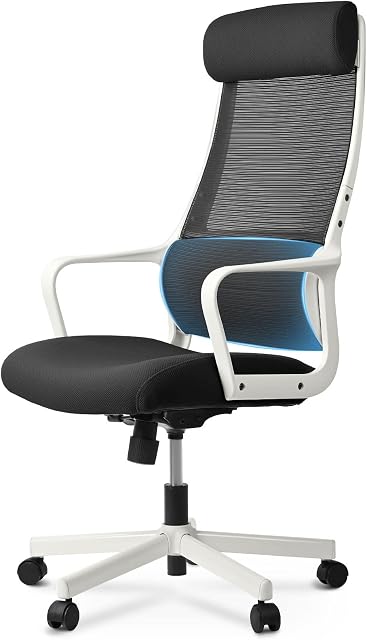 MELOKEA Ergonomic Office Chair, Executive Office Chair High Back Desk Chair with Soft Fabric Lumbar Support, Adjustable Headrest and Height, Breathable Computer Chair for Home Office Work Black