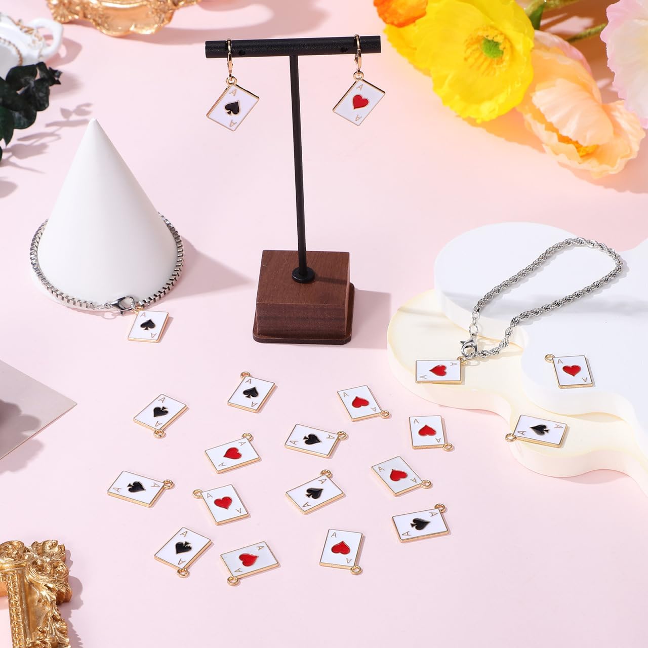 COHEALI 20Pcs Playing Card Charms Metal Enamel Queen of Hearts Spade Checkered Card Charms for Jewelry Making Diy Craft Pendants Bracelet Necklace Accessories - Image 7